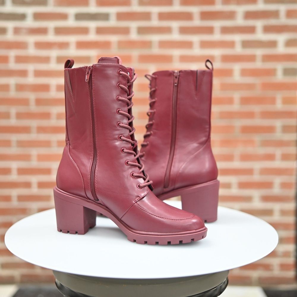 Alf Blaire Burgundy Chunky Heel Lace Up Boots Size 11 M